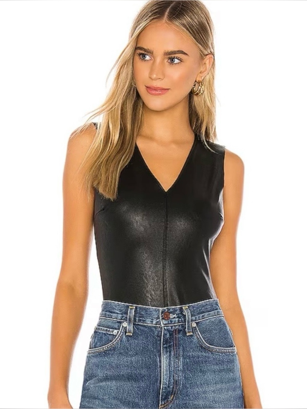 NEW Commando Faux Leather Black Deep V-Neck Bodysuit